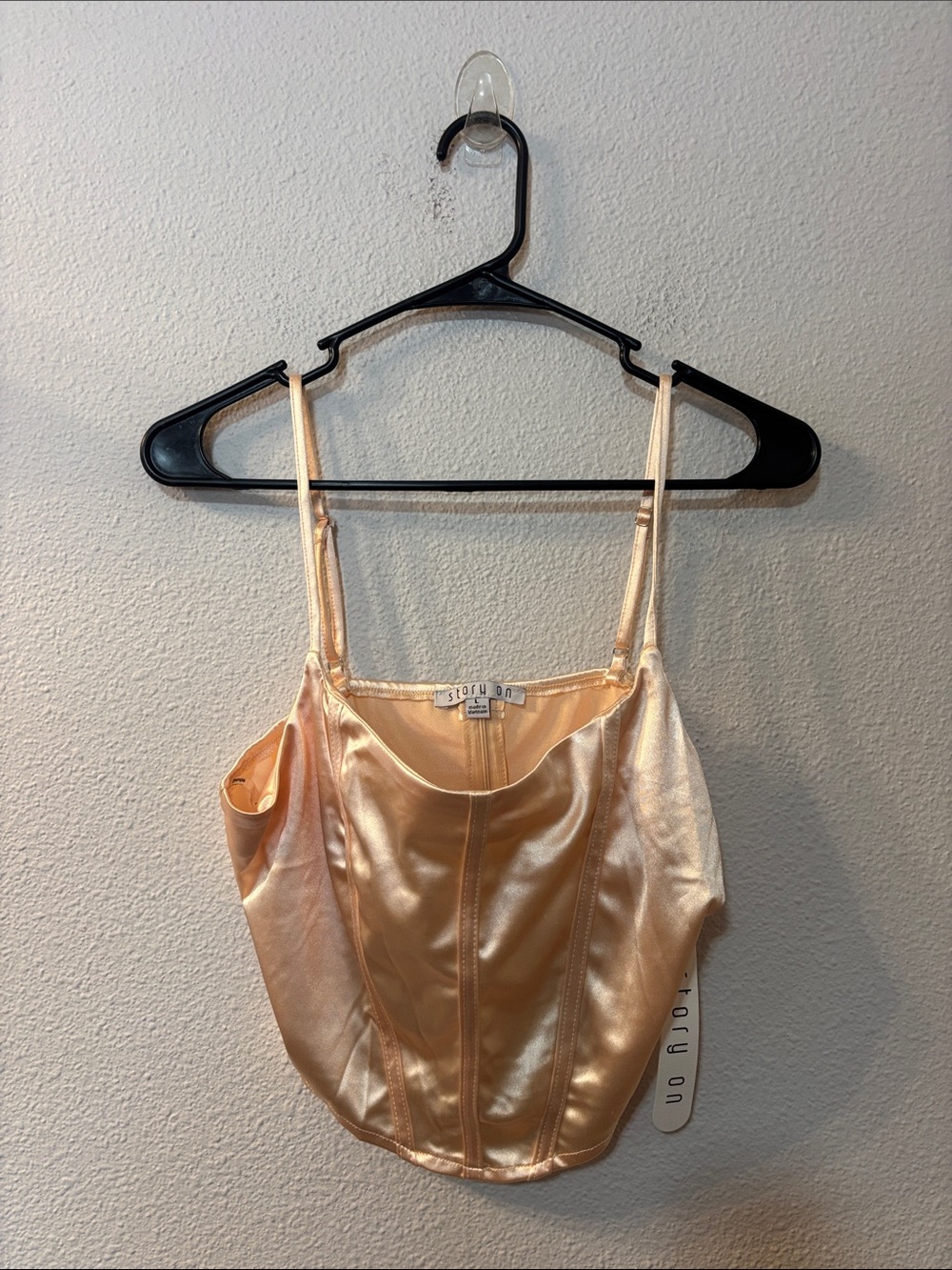 NWT Story On Satin Peach Corset Cami Top
